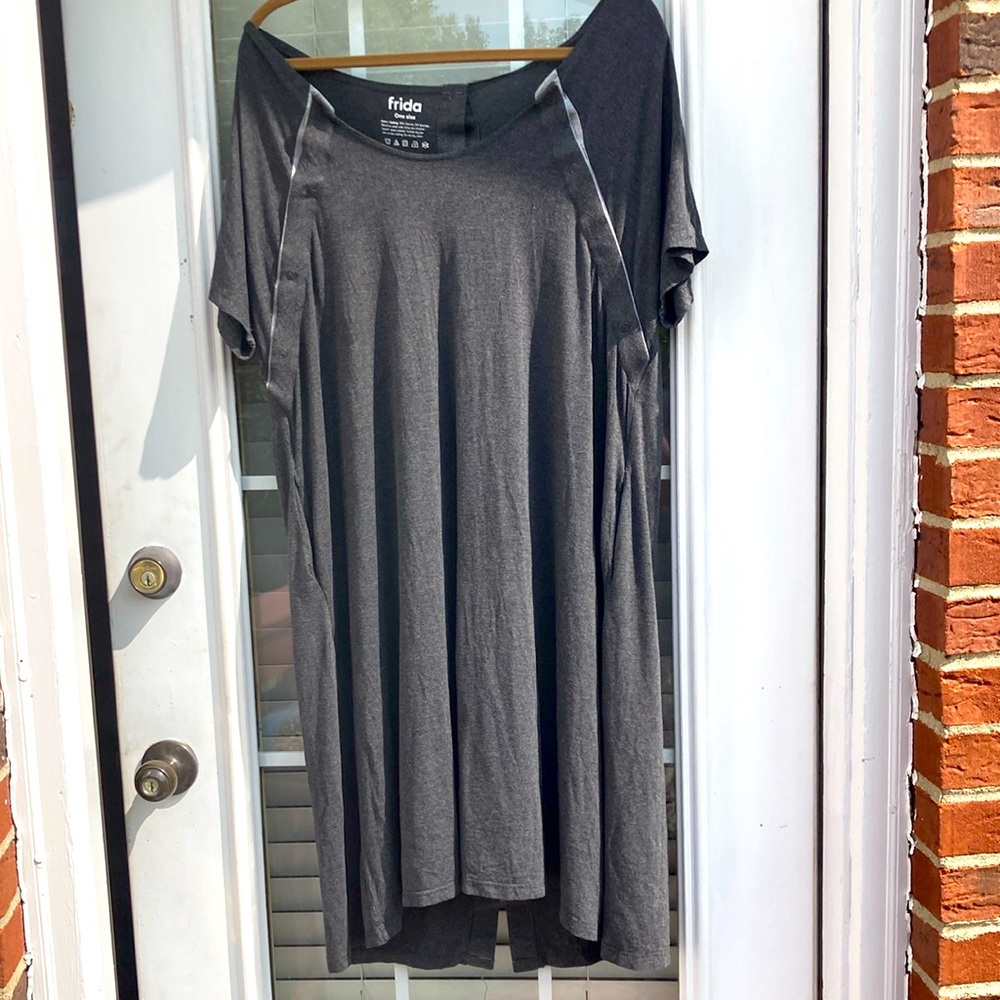 Frida nursing gown one size gray knee length loungewear sleepwear
